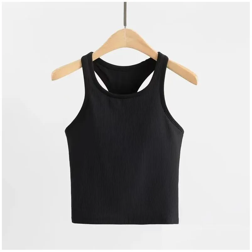 Lu Tank Top slim Fit Sleeveless Yoga outfits Shirt Brushed Women Workout Sports with Padded Bra