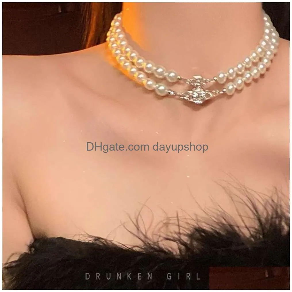 Other Fashion Accessories Designer High Quality Empress Dowager Double Pearl Magnetic Necklace Womens Light End Mti Layered Outlier N Dh1Jh