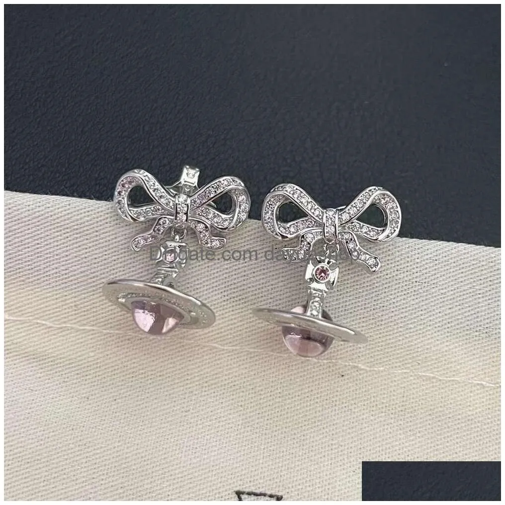 Charm Quality Designer High Empress Dowager Xis Three-Nsional Bow Crystal Earrings Light Fashionable Temperament Simple Versatile And Dhjcd