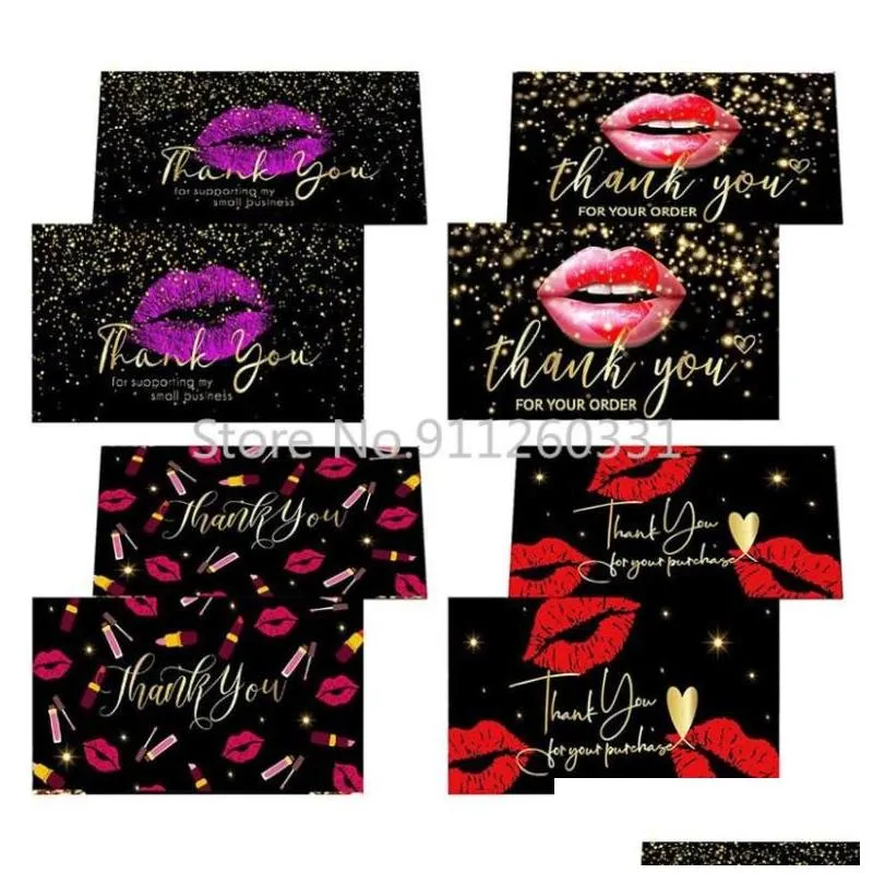 greeting cards 50pcs thank you card 59cm creative red lips for supporting my small business weddingfestivaldiy gift decor1303137