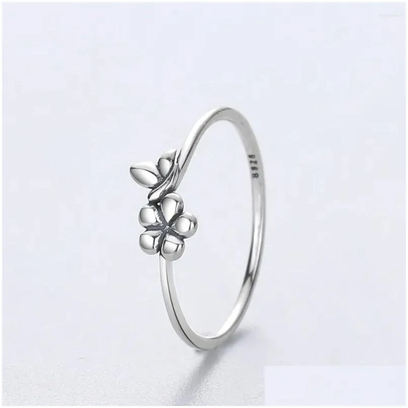 Cluster Rings S925 Sterling Silver Flower And Leaves Fashion Fine Jewelry Ring For Woman Girl Party Wedding Gift Retro Design 2024