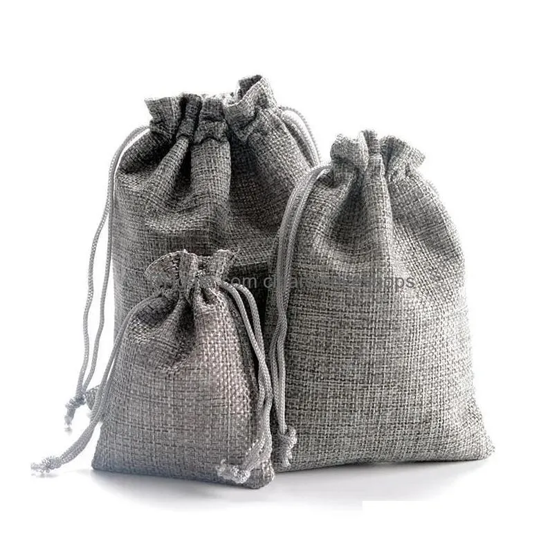 Gift Wrap 50Pcs Bag Warp Vintage Style Natural Burlap Linen Jewelry Travel Storage Pouch Mini Candy Jute Packing Bags Christmas Box Fy Dhf2M