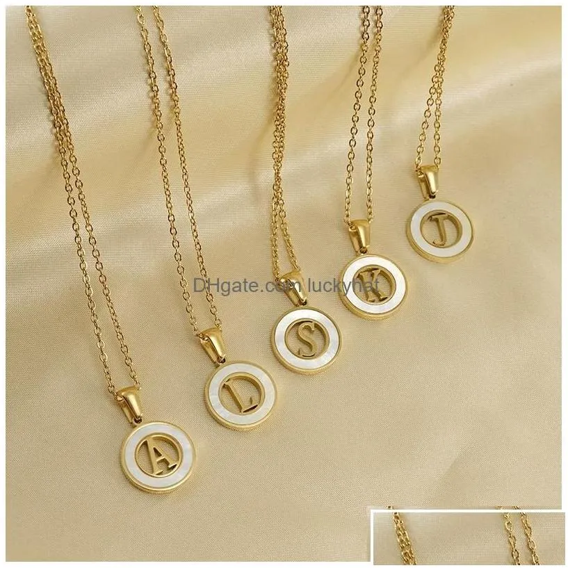 Pendant Necklaces Classic Gold Color Stainless Steel 26 Letters For Women Shell Round Charm Statement Jewelry Gift Drop Delivery Penda