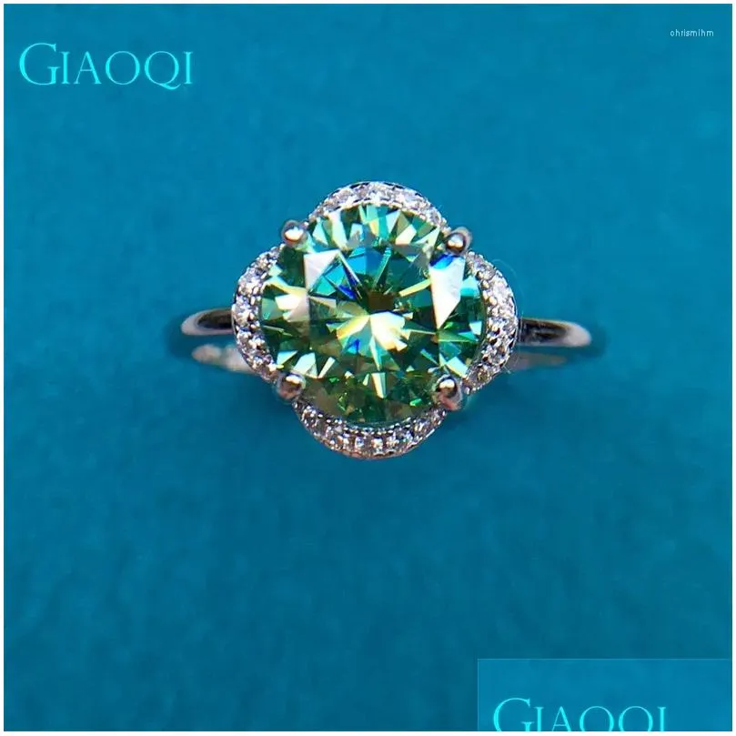 Cluster Rings GIAOQI Original Silver 14K White Gold Plated 2 Genuine Pass Diamond Selector Green Moissanite Bud Ring Female Jewelry