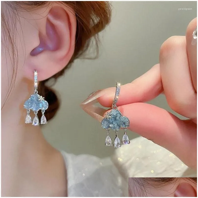 Stud Earrings 2pcs Cute Cloud Blue Crystal Rain Drop Earring Aesthetic Kawaii Zircon Year Jewelry Gift