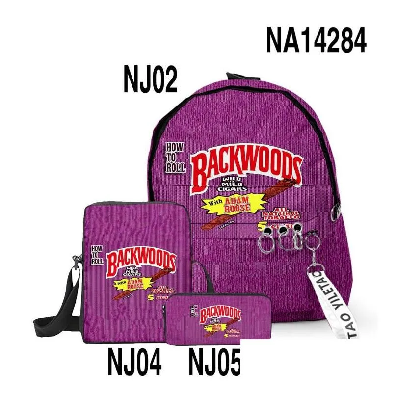 Outdoor Bags 3D Backwoods Backpacks 3Pcs/Set Red Smell Proof Laptop Shoder Schoolbag Backwood Print Bag Shoderbags Boys Knapsack Drop Dhgli
