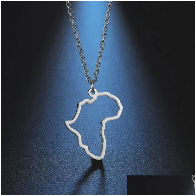 10PCS Small Hollow  Map Necklace Stainless Steel Outline African Continent Pendant Collar Choker Women Minimalist Hometown Country Clavicle