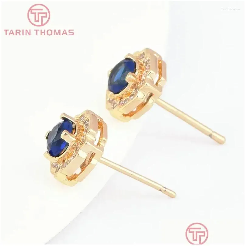 Stud Earrings (7887) 2PCS 7MM 8MM 24K Gold Color Brass With Zircon Square Shaped High Quality Diy Jewelry Findings Wholesales