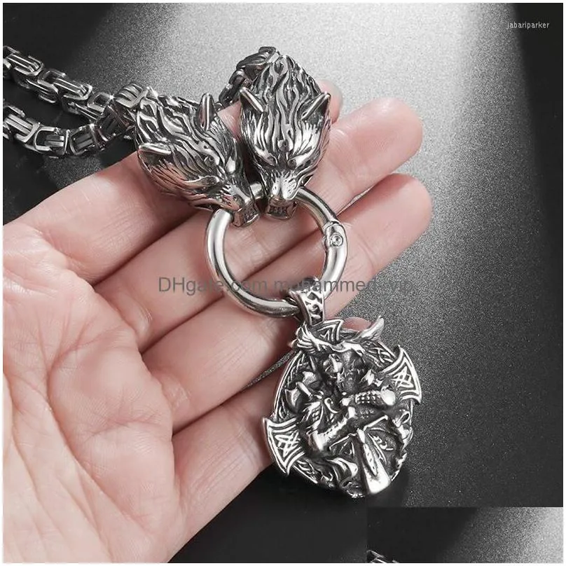 pendant necklaces odin knight wolf stainless steel byzantine chain mens nordic amulet jewelry  animal cross raven necklace