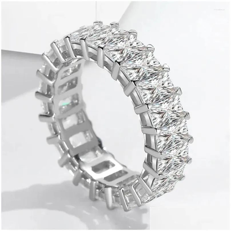 Cluster Rings Sterling Silver 925 Full Circle Rectangular Diamond Couple Ring Carbon Silicon Stone Large Pairing