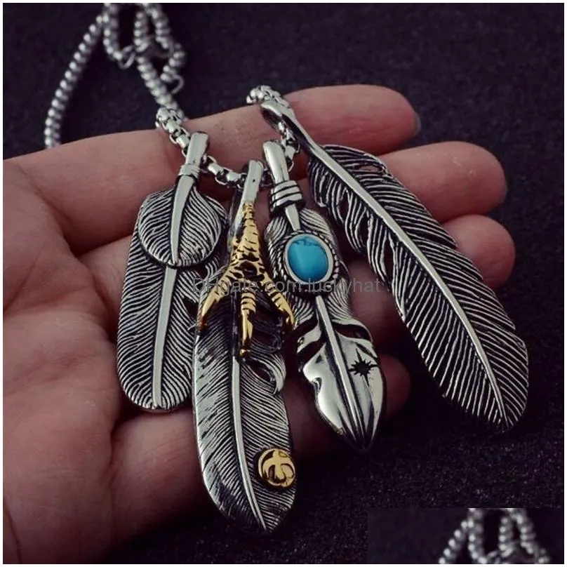 Pendant Necklaces Creative Vintage Leaf Long Necklace Mens  Claw Feather For Men Women Beach Boho Fashion Drop Delivery Jewelry P Dhx1P