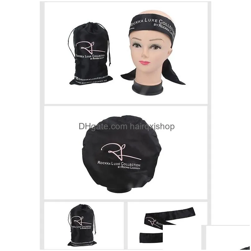 Headband Customized Logo Brand Name Hair Care Bonnet Nightcap Frontal Head Wrap Edge Scraf Virgin Satin Silk Bags Vendors4788339 Drop Dhkdb