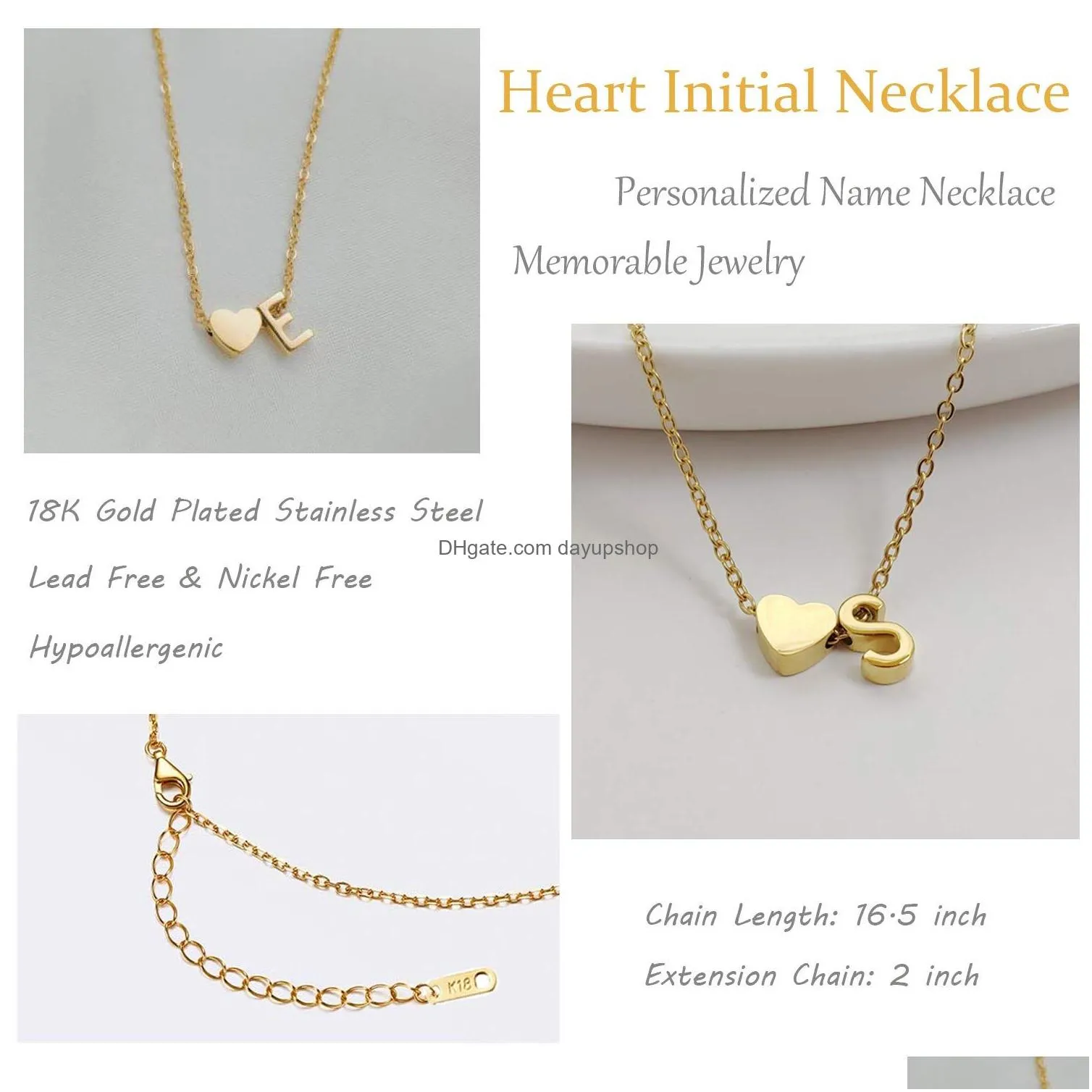 Chokers Initial Heart Necklace 18K Gold Plated Stainless Steel Tiny Letter Drop Delivery Jewelry Necklaces Pendants Dhzm0