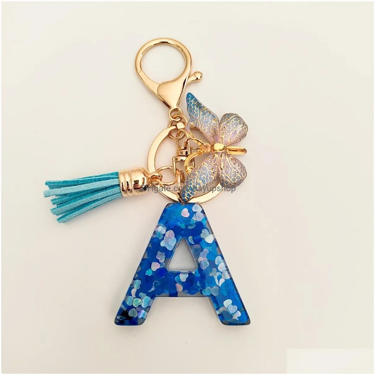 Key Rings Initial Letter Keychains For Girls Women Cute Butterfly Heart Keychain Backpack School Bag Drop Delivery Jewelry Dhms3