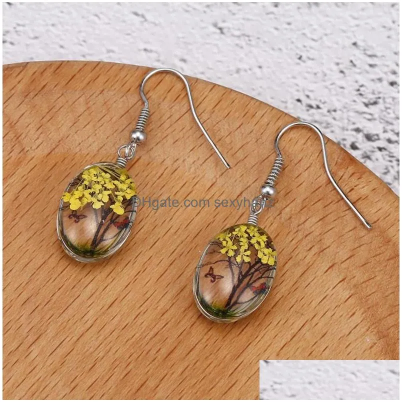 exquisite earring women 5 colors plant dry flower dangle glass ball earring jewelry charm gift 