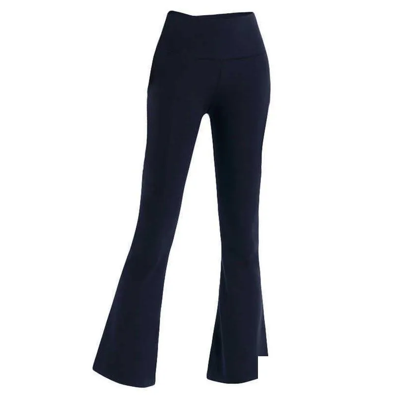 LU-06 Women High Waist Yoga Flared Pants Wide Leg Sports Trousers Solid Color Slim Hips Loose Dance Tights Ladies Gym Plus Size
