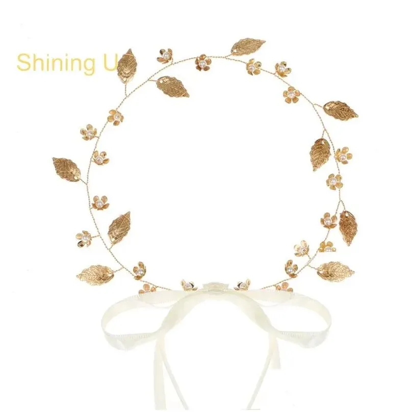 Hair Clips Shining U Golden Leaves Floral Band Fashion Bridal Accessory