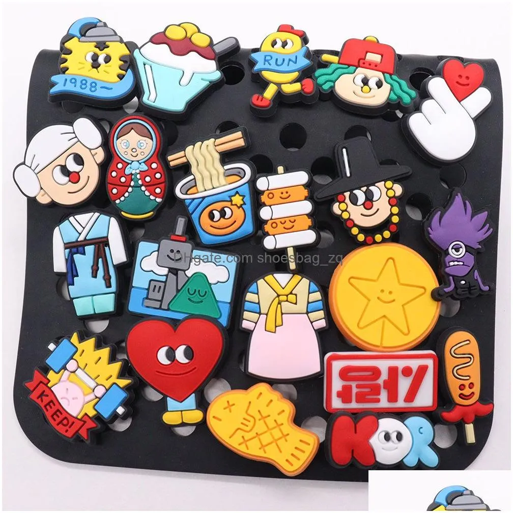 MOQ 20Pcs PVC Korean Instant Noodles Shaved Ice Taiyaki Cookie Doll Shoe Parts Accessories Designer Decorations Buckle Charms For Kids