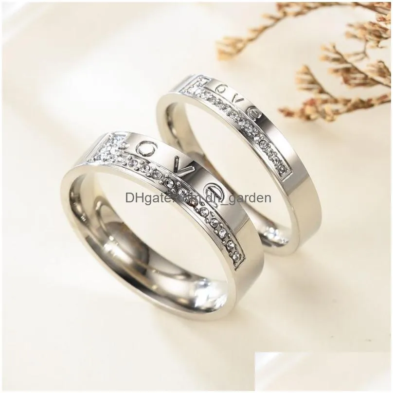Wedding Rings Stainless Steel Couple Engagement For Women Men Crystal I Love You Ring Promise Designer Jewelry Gift Drop Del Dhgarden Dhp4N