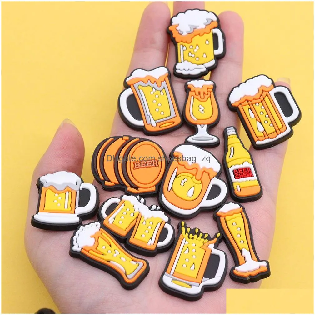 Wholesale 100Pcs PVC Drinks Beer Cheer Shoe Charms Man Woman Buckle Decorations For Bracelet Button Clog Adult Gift