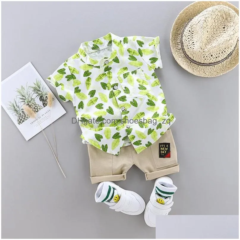 Clothing Sets Top Hawaiian Boys Set Summer Fashion Floral Short Sleeve Shirt + Shorts Boy Casual Wear Gentleman 2 Piece