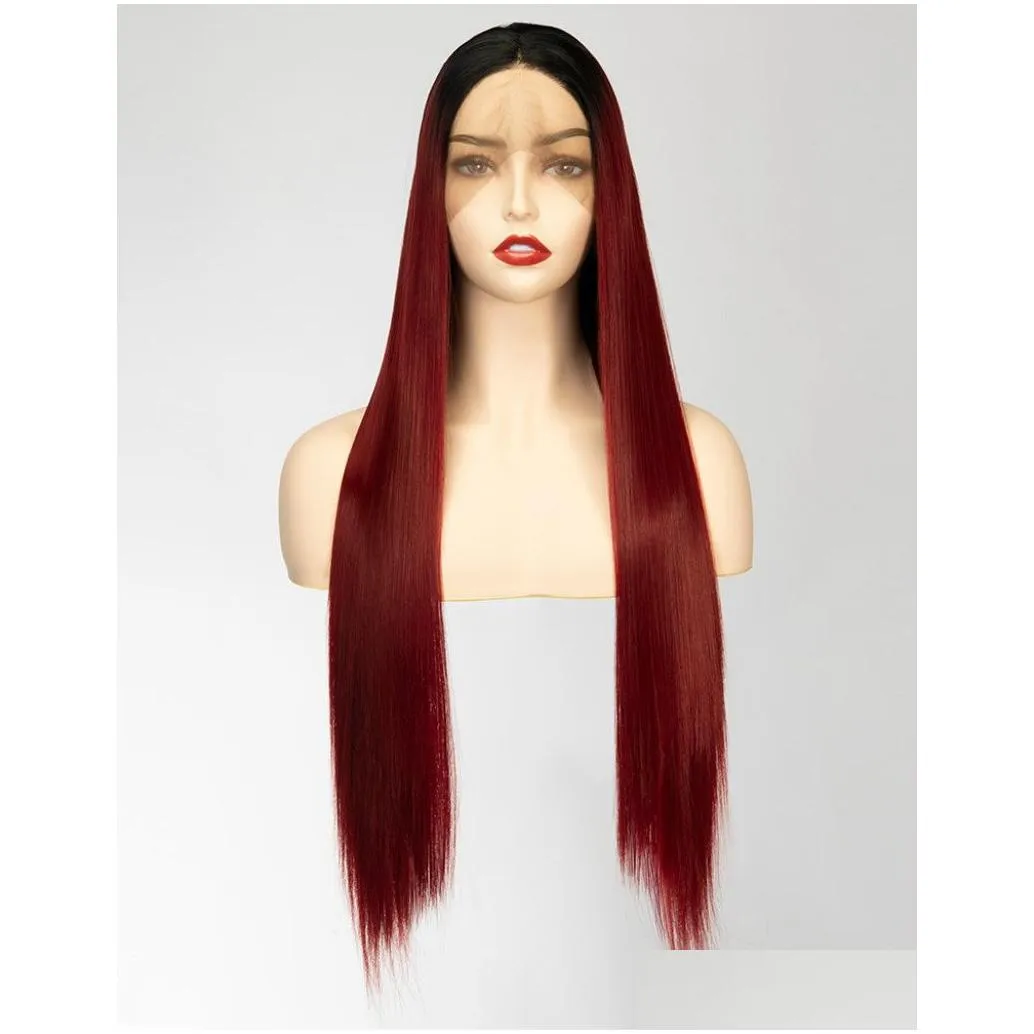 Before the sale of lace wig African women in Europe and the United States wig burgundy T color long straight hair chemical fiber hair