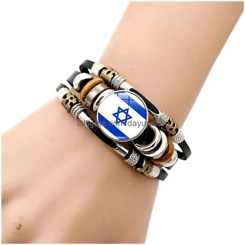 Charm Bracelets Leather Bracelet For Women Punk Style Mti-Layer Braided Beaded Jewelry Drop Delivery Dh2I1