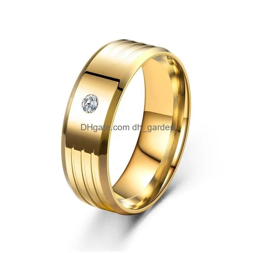 Couple Rings 8Mm Trendy Stainless Steel Designer Promise For Men Women Zirconia Wedding Party Jewelry Valentines Day Drop De Dhgarden Dhgnk