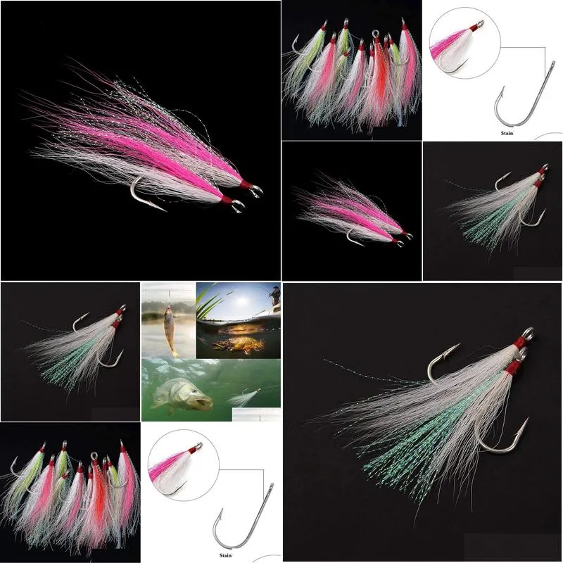 Fishhooks Stainless Steel Jigs Fishing Hooks with Bucktail Teasers lure Multi color Crystal Flash for Catfish Cod Fluke jig fish hook