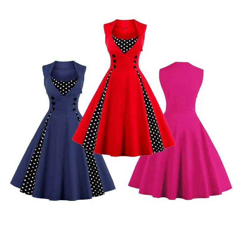 Wholesale- Shevalues Women Vintage Character stylishly Polka Dot Party Bodycon Dresses 50s 60s Retro Cocktail Party Slim Dress Costume