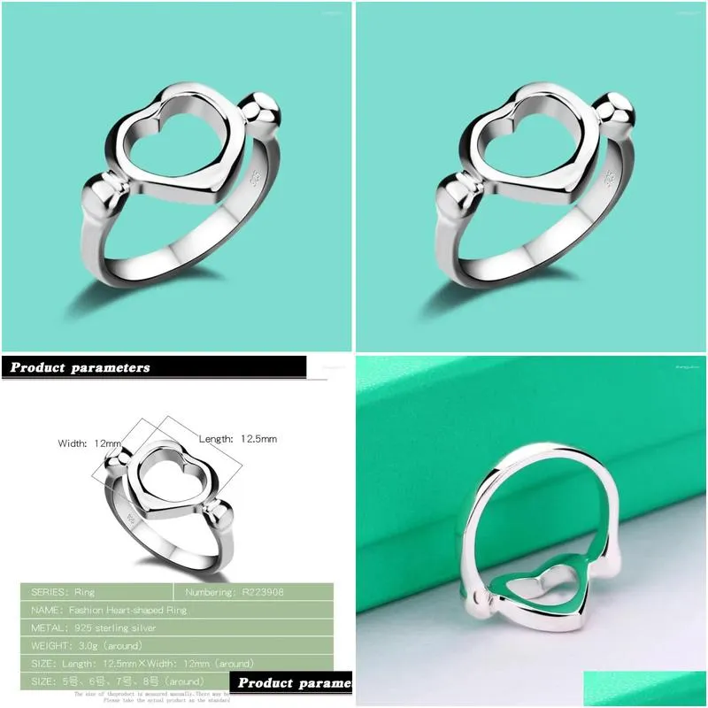 Cluster Rings Luxury Fashion 925 Sterling Silver Ring Anxiety For Women Hollow Heart Finger Street Style Minimalist Relax Jewelry