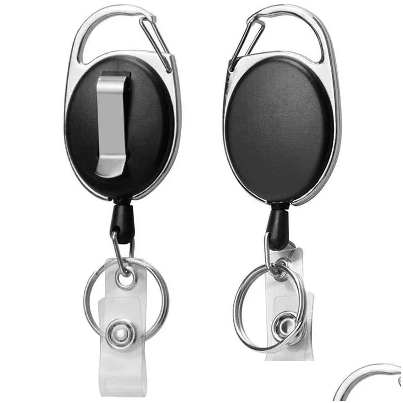 Keychains & Lanyards Retractable Badge Holder Black Id Card With Carabiner Reel Clip Key Ring Pack Of 15 Drop Delivery Fashion Access Dhqdy