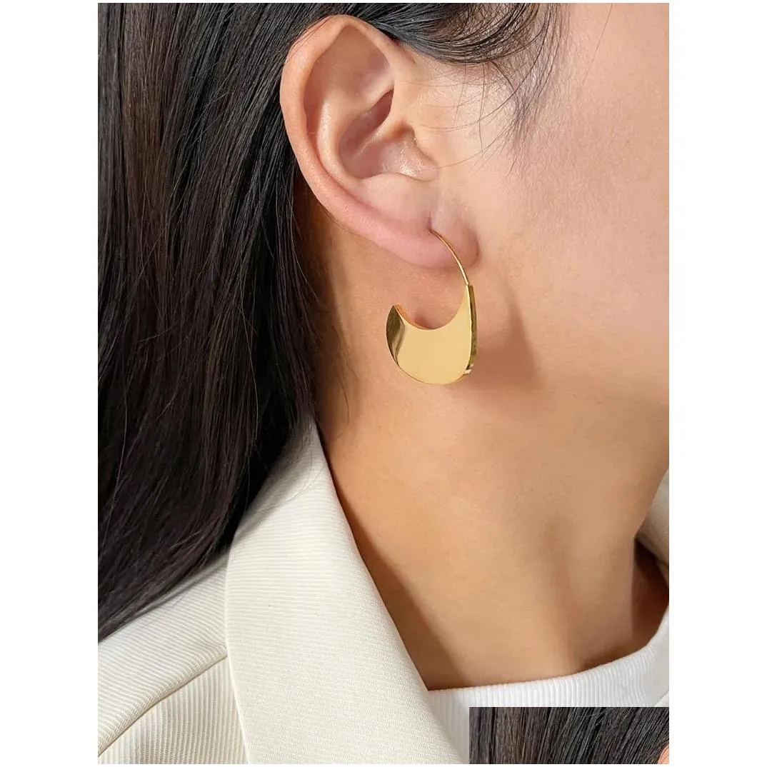 Hoop Earrings Peri`sbox Minimalist Solid Gold Pvd Plated Geometric Open For Women Stainless Steel Plain Flat Jewelry Waterproof