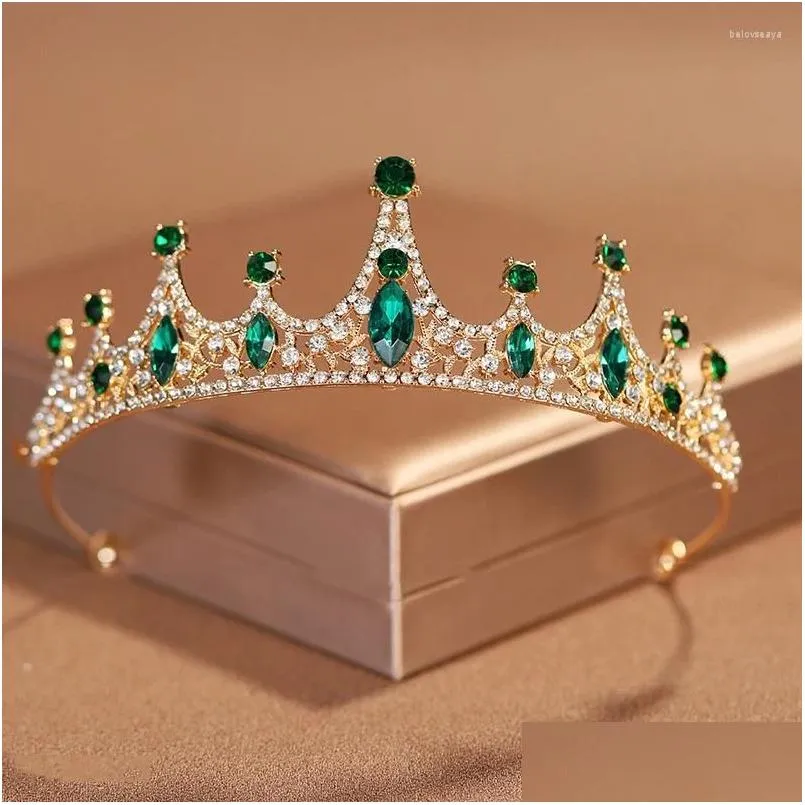 Hair Clips Princess Tiara Crown For Girls Women Wedding Party Bridal Headpiece Accessories Green Black Crystal Birthday Tiaras Mujer