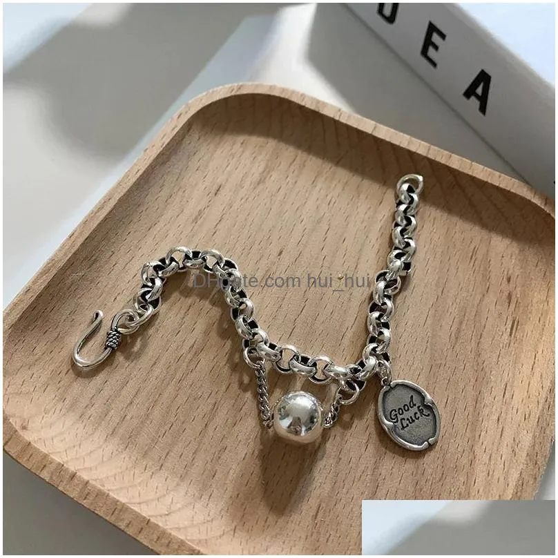 anklets 925 sterling silver ball pendant tag charms bracelet for women vintage thick chain hip hop jewelry s b516 231101