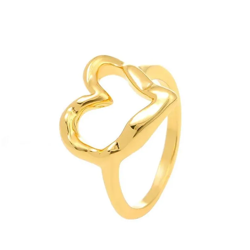 Cluster Rings Hollow Heart Ring For Women Girl Fashion Simple Geometric Party Wedding Jewelry Gifts