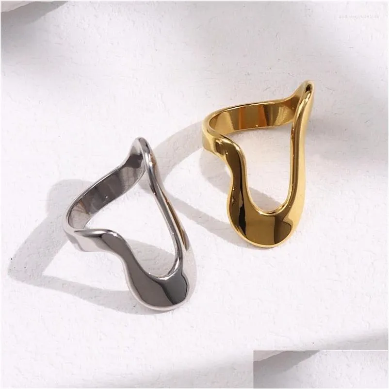 Stud Earrings HUANQI Gold Color Irregular Hollow Stainless Steel Ring For Women Girls Simple Fashion Design Vintage Metal Jewelry