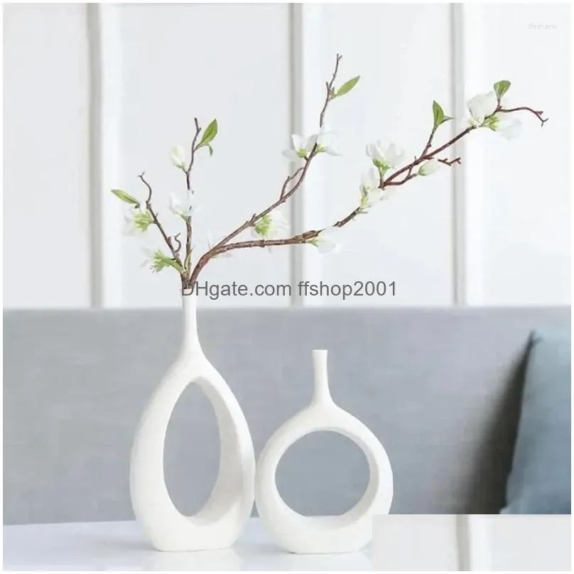 vases white ceramic hollow set of 2 flower vase for decor modern decorative centerpiece wedding table home