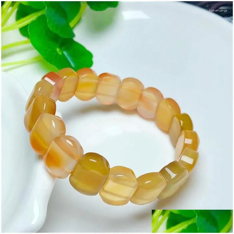 Strand Natural Agate Bangle Quartz Women Fengshui Jewelry Stretch Children Birthday Gift 1pcs 10x14mm