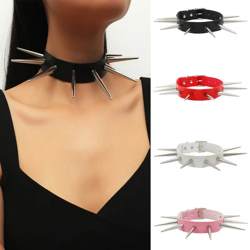 Chokers Gothic Black Spiked Punk Choker Collar Spikes Rivets Studded Chocker Necklace For Women Men Bondage Cosplay Goth Je Dhgarden Dhp9X