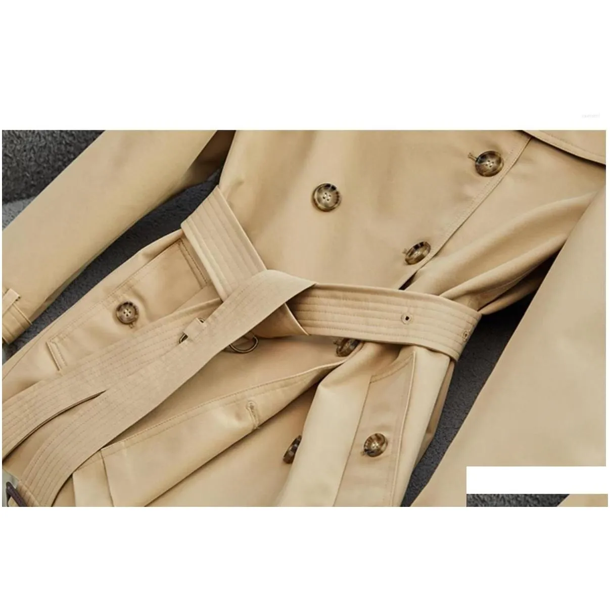 Women`S Trench Coats Womens Spring And Autumn 2023 Classic British Double Breasted Medium Length Waterproof Coat Drop Delivery Apparel Dh6F3