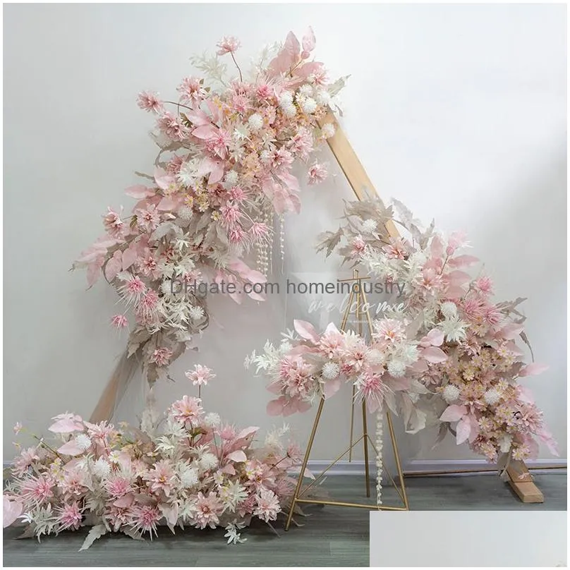 Decorative Flowers & Wreaths Artificial Wedding Arches Flower Champagne Floral Row Road Lead Ball Party Torium Mariage Backdrop Wall D Dhveo