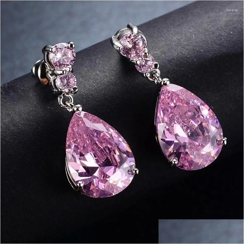 Dangle Earrings Women Teardrop Clear CZ Drop/Dangle Natural Morganite Drop Wedding Jewelry