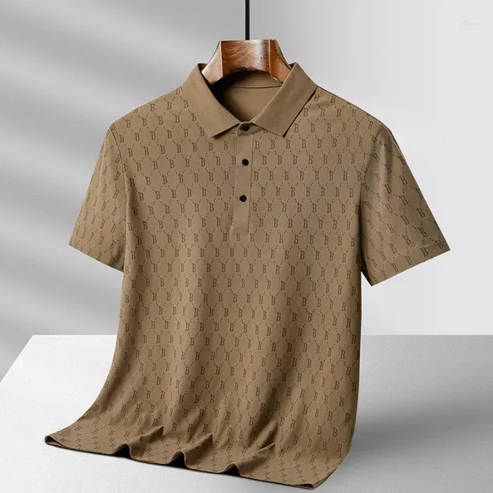 Men`s Polos Light Business Short-Sleeved Polo Shirt 2024 Summer Ice Silk Solid Color Simple Casual All-Match High-End T-shirt