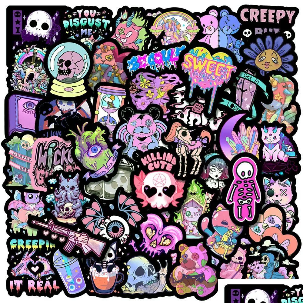 50PCS Cute Cool Dark Style Gothic Pink Stickers Decal DIY Laptop Motorcycle Luggage Car Waterproof Sticker