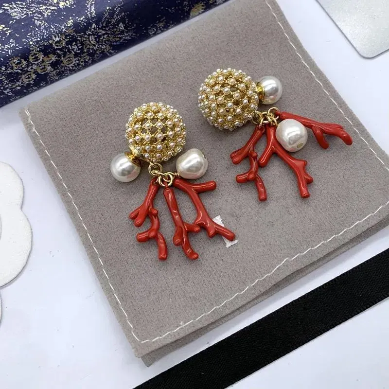 Stud Earrings French Fashion Pearl Coral Exquisite