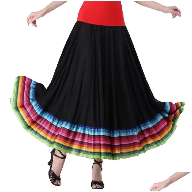 Skirts Womens Folklorico Dance Skirt Spanish Flamenco Colorf Big Swing Long Folkloric Mexican Folk Performance Costume Drop Delivery Dhju9