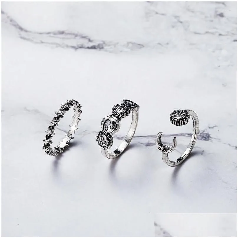 Wedding Rings Vintage Silver Color Sun Moon Star Set For Women Men Ethnic Finger Open Ring 2023 Trend Female Jewelry Gift