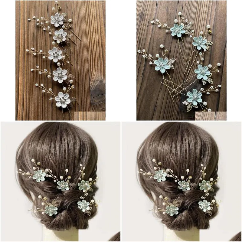 Hair Clips Powder Blue Flower Hairpin Combination Set Of 5 Accessories Bride Bridesmaid Headdress.