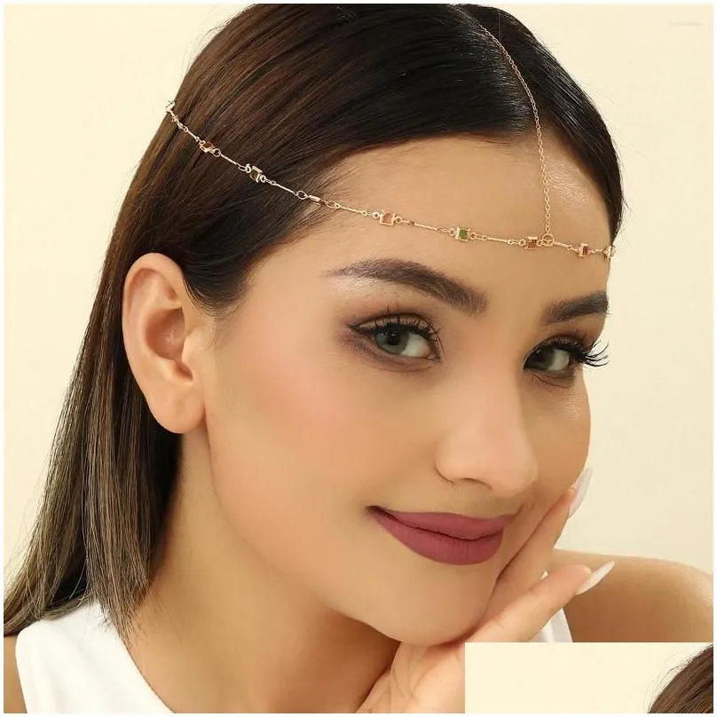 Hair Clips QIAMNI Bridal Crystal Forehead Chain Headwear Wedding Accessories Elegant Headband Zircon Chains Jewelry For Women Girls